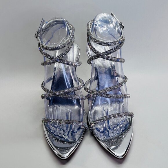 Steve Madden Struts Heels Size 8M Clear Rhinestone Stiletto Silver Sandals - Picture 5 of 16